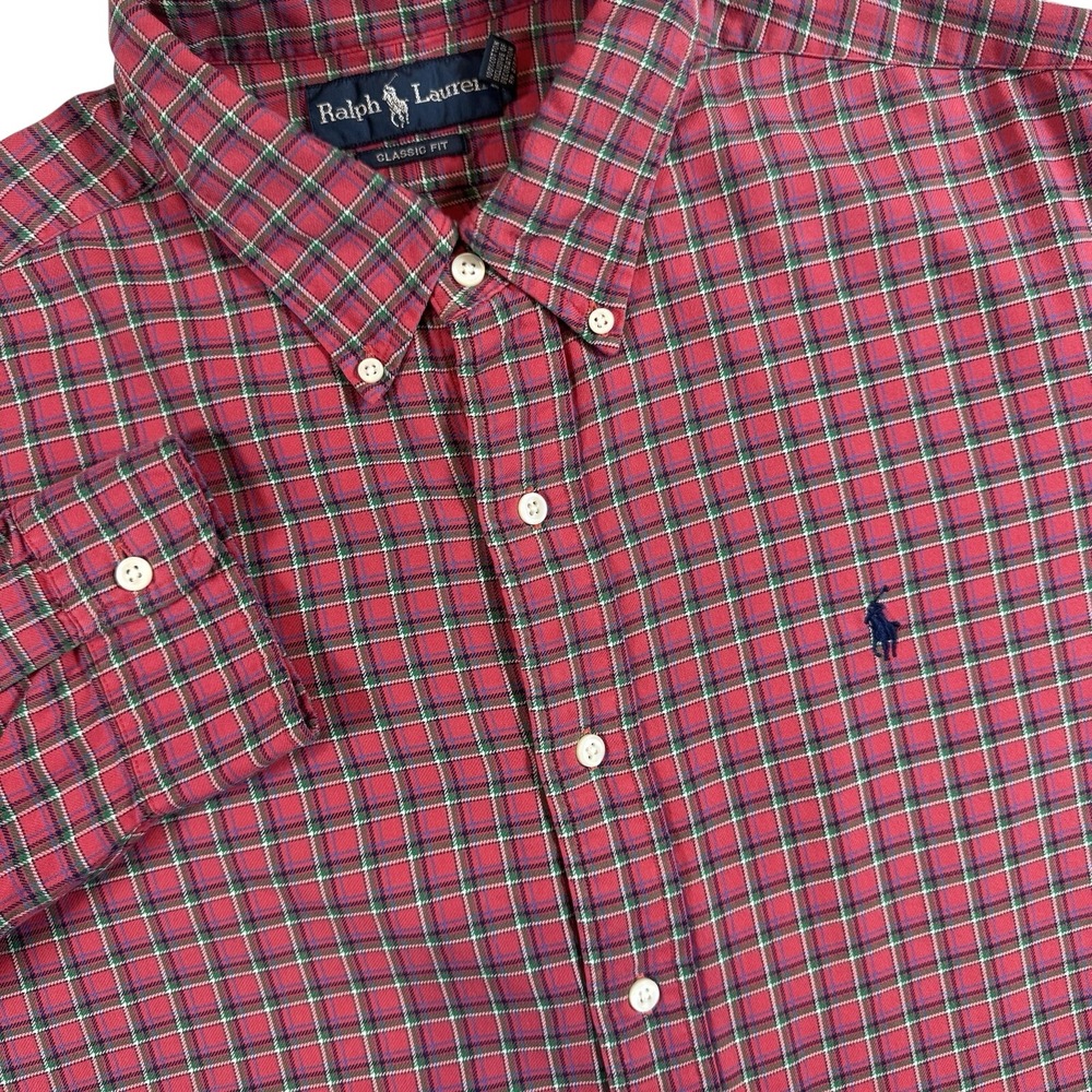 Polo Ralph Lauren Classic Fit Button Down Shirt Mens XL Red Plaid Brushed Cotton